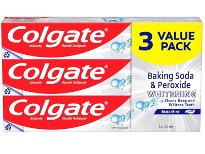Colgate Baking Soda and Peroxide Whitening Toothpaste, Brisk Mint, 120 mL, Pack Of 3