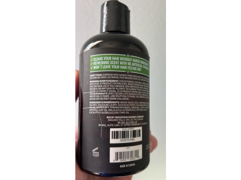 Rocky Mountain Barber Company Daily Use Shampoo, Forest Mint, Peppermint + Eucalyptus, 8 fl oz/237 mL