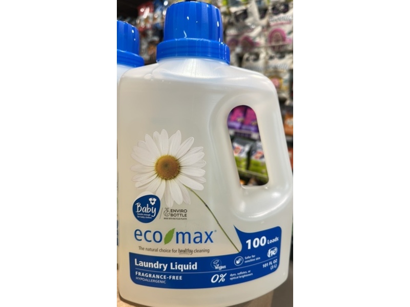Eco Max Laundry Liquid, Fragrance Free, 100 Loads, 101 fl oz/3 L