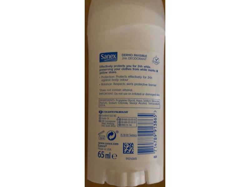 Sanex Dermo Invisible 24h Deodorant Stick, 65 mL