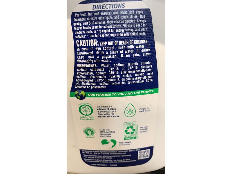 Arm & Hammer Sensitive Skin Liquid Laundry Detergent, Free & Clear, 107 Loads, 144.5 fl oz/4.27 L