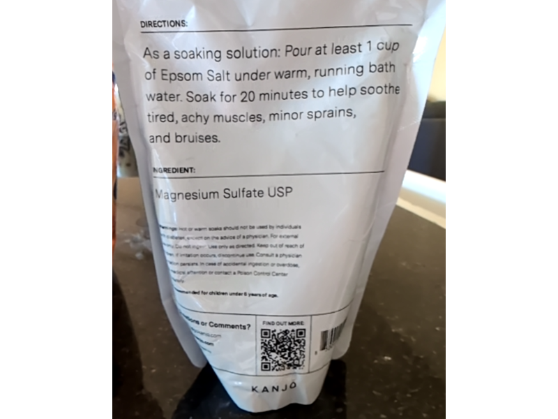 Kanjo Natural Epsom Salt, 16 oz/464 g