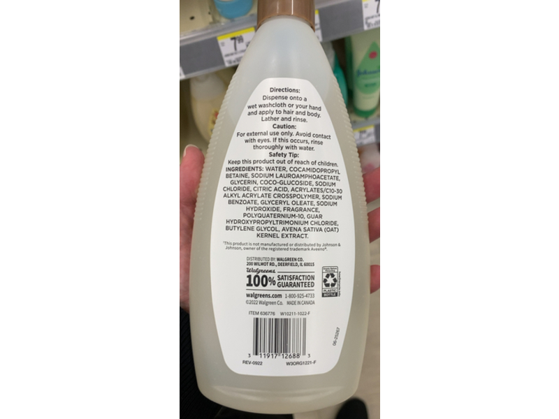 Walgreens Baby Wash & Shampoo, Natural Oat Extract, 18 fl oz/532 mL