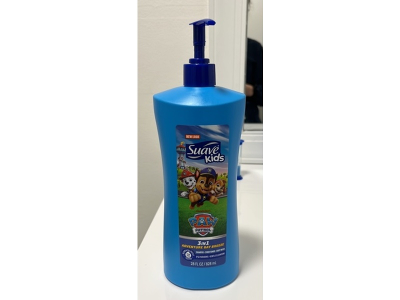 Suave Kids Paw Patrol 3 In 1 Adventure Bay Breeze Shampoo + Conditioner + Body Wash, 28 fl oz/828 mL, Pack Of 4
