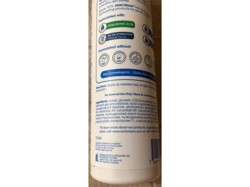 VaniCream Enhanced Moisturizer, Hyaluronic Acid + 5 Key Ceramides, 12 fl oz/355 mL