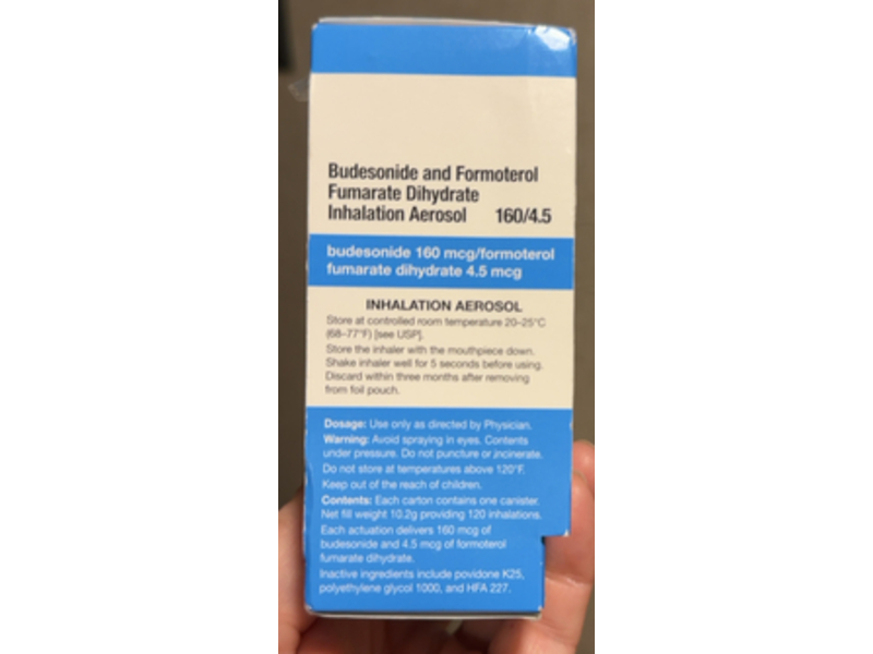 Budesonide and Formoterol Fumarate Dihydrate Inhalation Aerosol 160mcg / 4.5mcg, Astra Zeneca