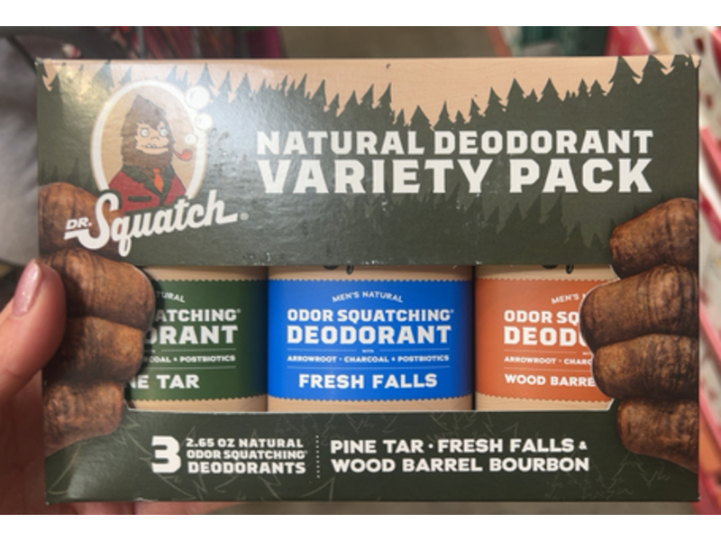 Dr. Squatch 3 Odor Squatching Deodorant Set, Pine Tar + Fresh Falls & Wood Barrel Bourbon, 2.65 oz