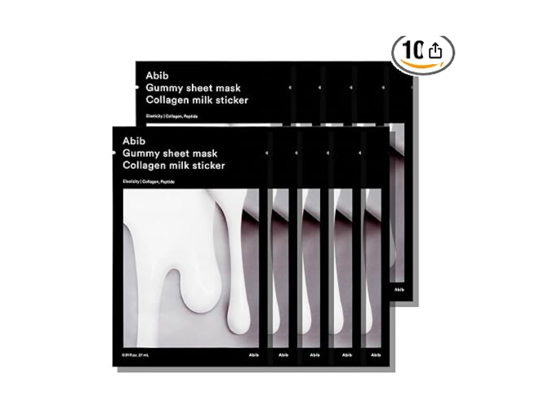 Abib Gummy Sheet Mask, Collagen Milk, 0.91 fl oz/27 mL, 10 Sheets