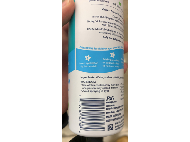 Vicks Children's Sinex Saline Gentle Nasal Mist, 5.0 oz/142 g, Pack Of 2