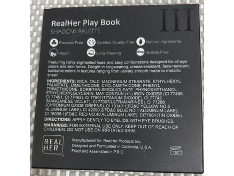 RealHer Play Book Shadow Palette, III, 0.04 oz/1.2 g