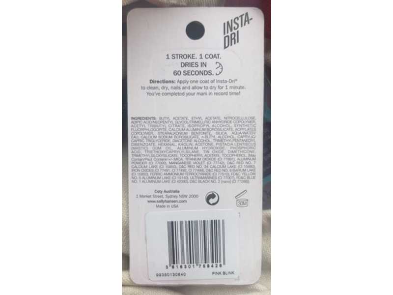 Sally Hansen Insta-Dri Nail Color, Pink Blink, 0.31 fl oz/0.17 mL