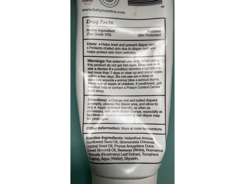 Baby Mantra Diaper Rash Ointment, Jojoba & Sunflower Seed Oil, 3.4 fl oz/100 mL