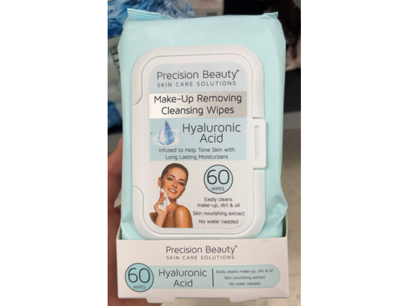 Precision Beauty Make Up Removing Cleansing Wipes, Hyaluronic Acid, 60 Count