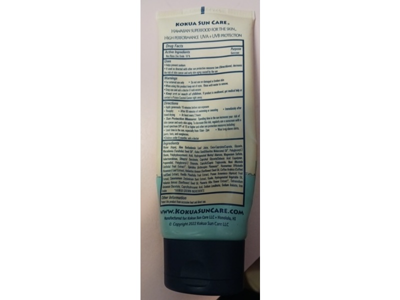 Kokua Sun Care Tinted Hawaiian Natural Zinc Sunscreen, SPF 30, 3 fl oz/89 mL
