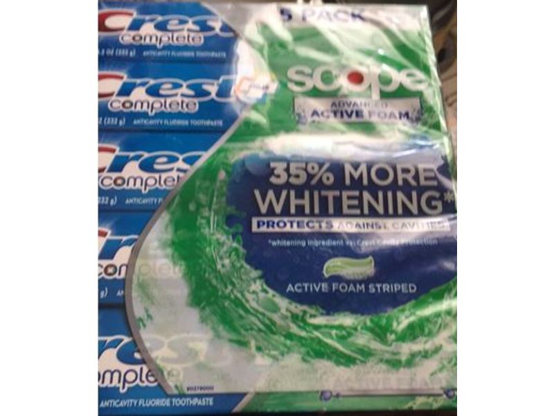 Crest Complete Plus Scope Whitening Toothpaste, Active Foam, 8.2 oz/232 g, Pack Of 5