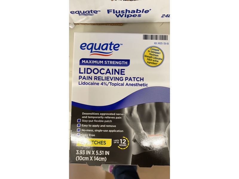 Equate Maximum Strength Lidocaine Pain Relief Patch, 6 patches