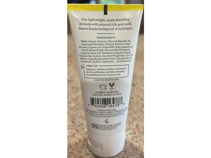 Beekman 1802 Pure Goat Milk Hand Cream, Fragrance Free, 2 fl oz/59 mL