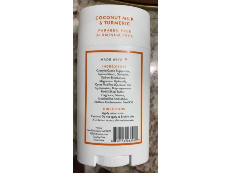 Native Deodorant, Coconut Milk & Turmeric, 2.65 oz/75 g