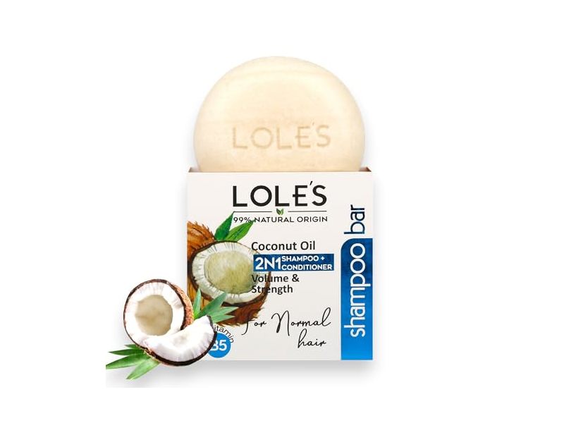 LOLE'S 2 In 1 Shampoo & Conditioner Bar, Coconut Oil, 3.5 oz