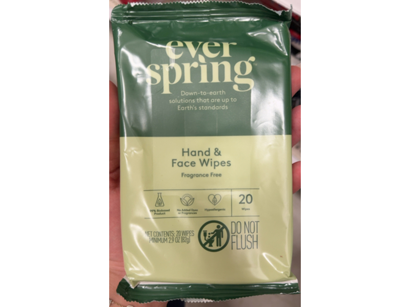 Everspring Hand & Face Wipes, 2.9 oz/82 g, 20 Counts