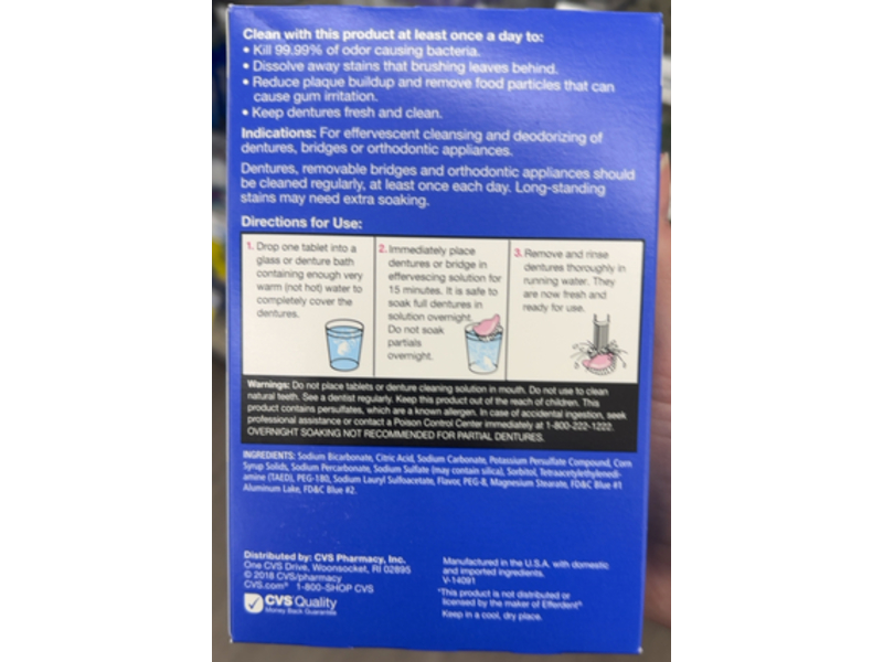 CVS Health Anti - Bacterial Denture Cleanser Effervescent Tablets, 90 Count