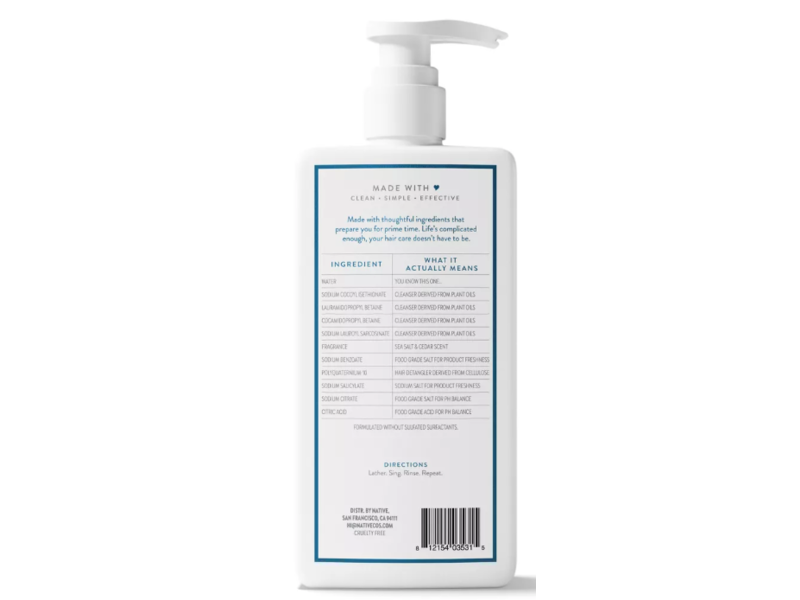 Native 2 In 1 Full & Thick Shampoo & Conditioner, Sea Salt & Cedar, 16.5 fl oz/487 mL