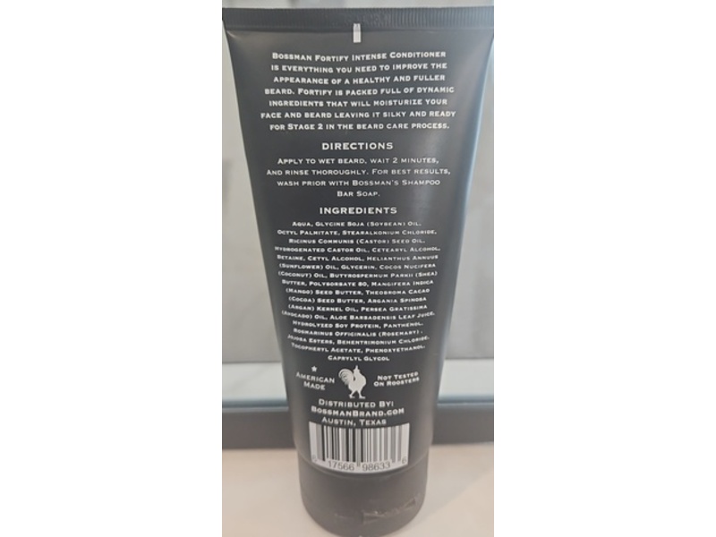 Bossman Fortify Intense Beard Conditioner, Naked Unscented, 6 oz/180 mL