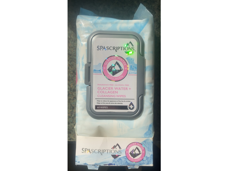 SpaScriptions Cleansing Wipes, Glacier Water + Collagen, 60 Count