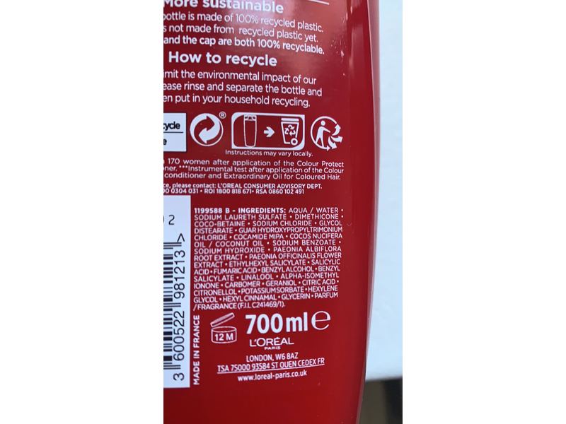 L'Oreal Elvive Colour Protecting Shampoo, Red Peony & Uv Filter, 700 mL