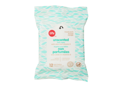 Life Brand Unscented Baby Wipes, Aloe & Vitamin E, 12 Count