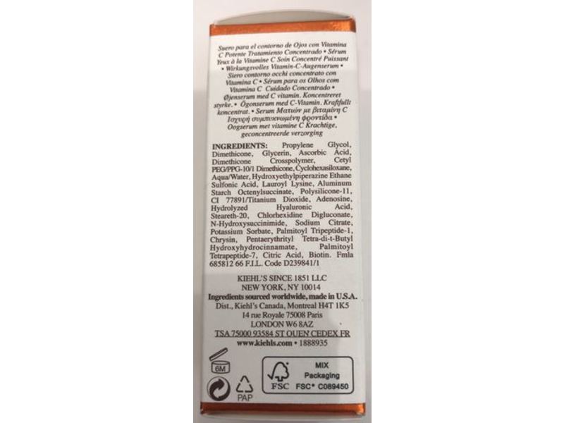 Kiehl's Since 1851 Powerful-Strength Line-Reducing & Dark Circle-Diminishing Vitamin C Eye Serum, 0.5 fl oz/15 ml