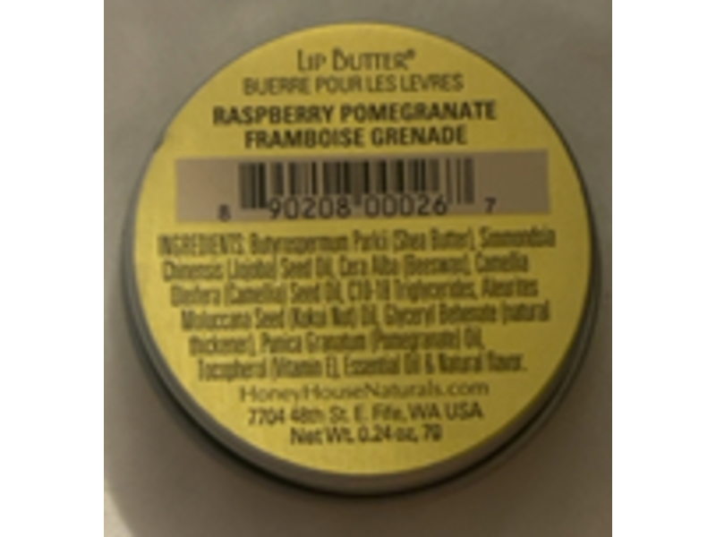 Honey House Naturals Lip Butter, Raspberry Pomegranate, 0.24 oz/7 g