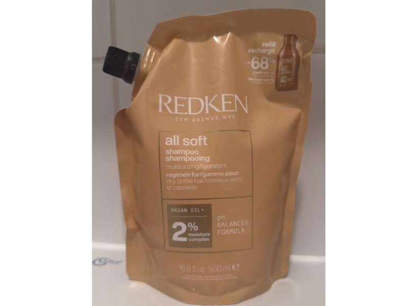 Redken All Soft Shampoo Refill, Argan Oil+ 2% Moisture Complex, 16.9 fl oz/500 mL