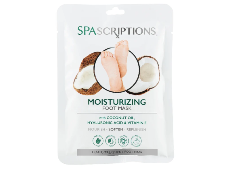 SpaScriptions Moisturizing Foot Mask, Coconut Oil, Hyaluronic Acid & Vitamin E,
