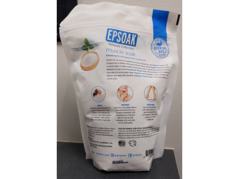 Epsoak Muscle Soak Epsom Salts, Peppermint Essential Oil, 32 oz