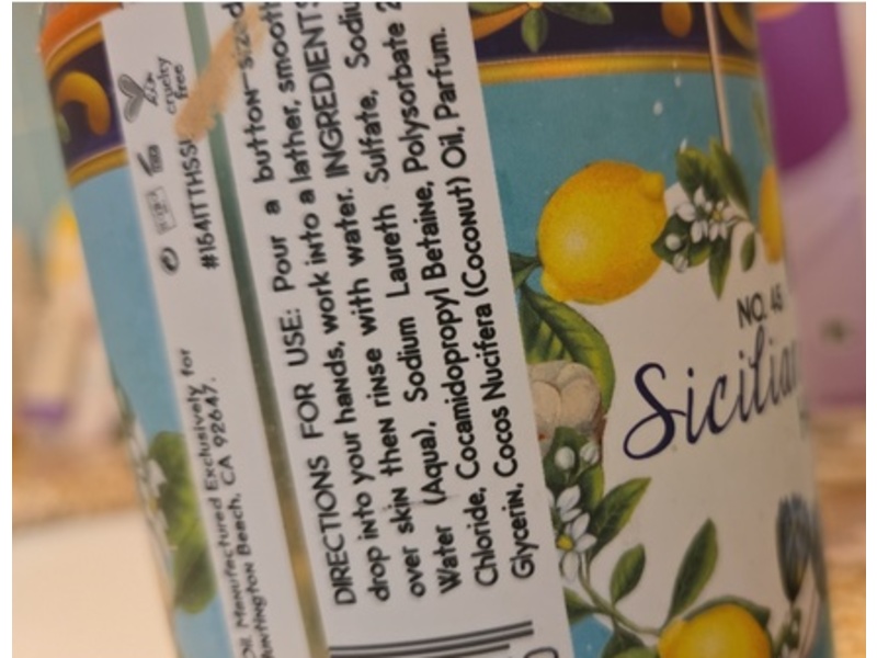 Home & Body Co. No. 45 Sicilian Lemon Hand Soap with Coconut Oil, 21.5 fl oz/636 mL