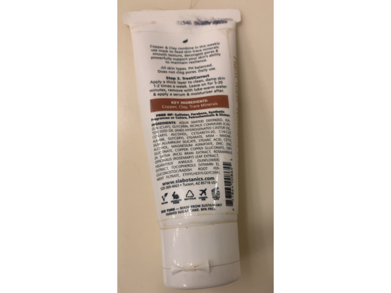 Sia Botanics Mineral Mud Mask, Clay + Copper, 2 fl oz/59 mL