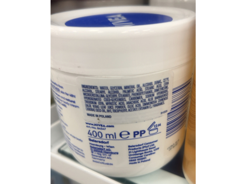 Nivea Body Cream, Aloe & Hydration, 13.52 oz/400 mL