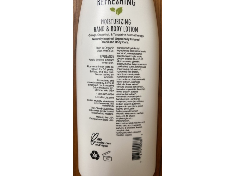 Loma For Life Refreshing Moisturizing Hand & Body Lotion, Citrus, 8 fl oz/237 mL