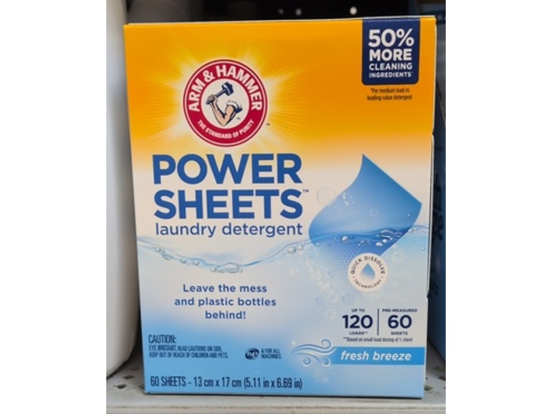Arm & Hammer Power Sheets Laundry Detergent, Fresh Breeze, 120 Loads, 60 Counts