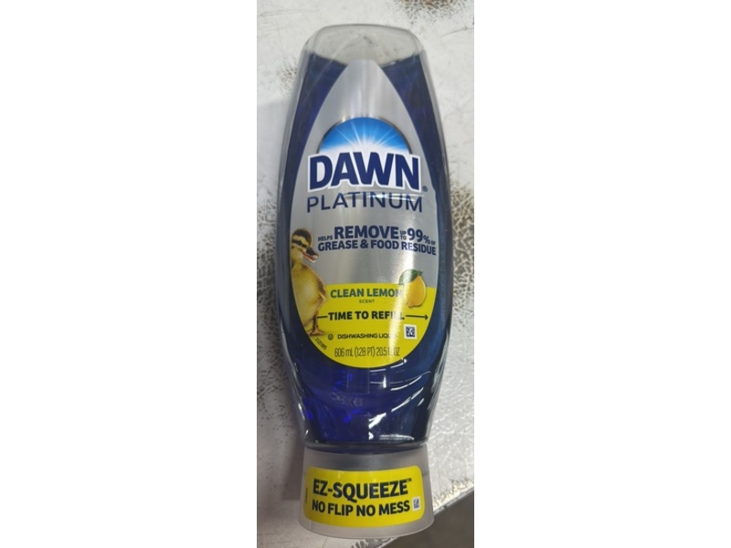 Dawn Platinum Dishwashing Liquid, Clean Lemon, 20.5 fl oz/606 mL