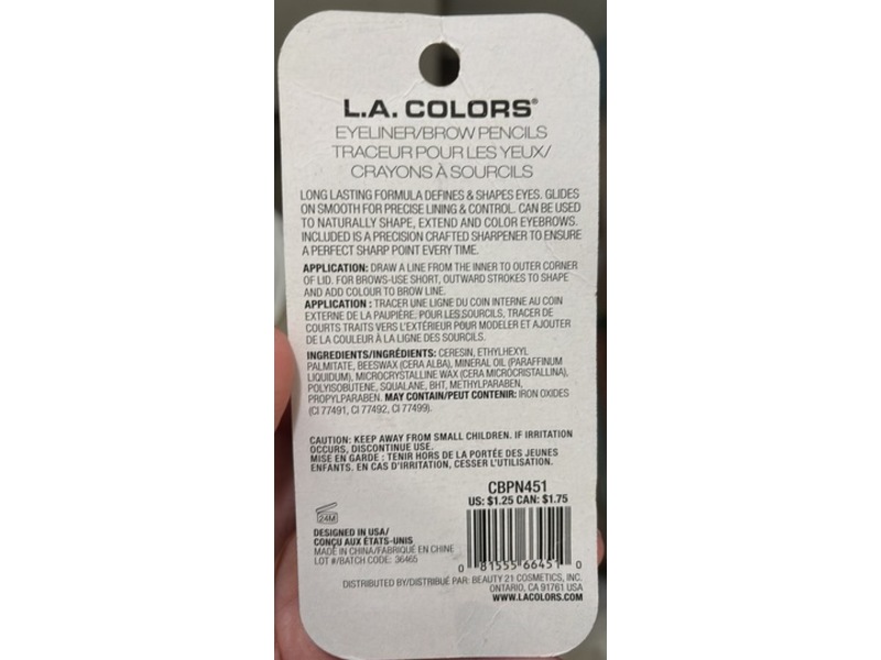 L.A. Colors Eyeliner/Brow Pencil, Black, 0.035 oz/1 g, Pack Of 2