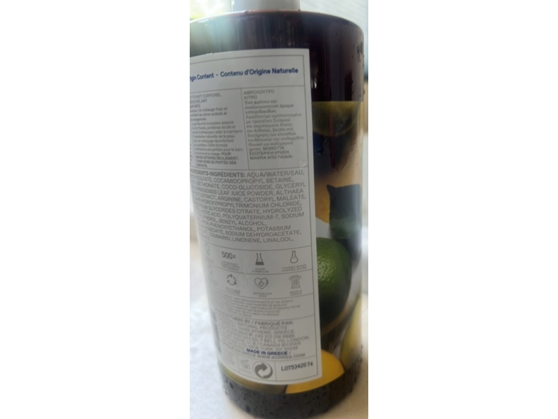 Korres Renewing Body Cleanser, Citrus, 33.81 fl oz/1000 mL