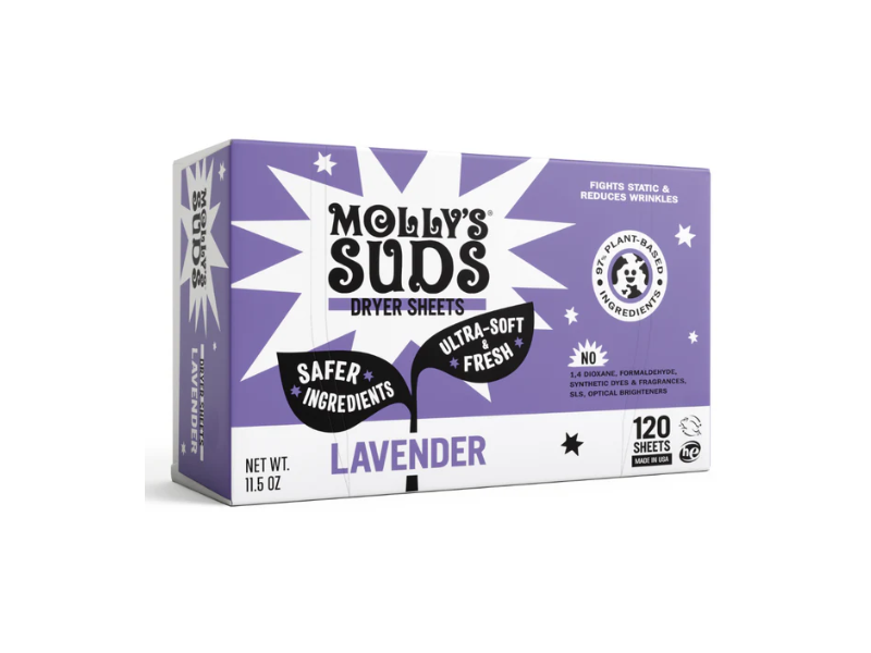 Molly's Suds All Natural Fabric Softener Dryer Sheets, Lavender, 120 Sheets