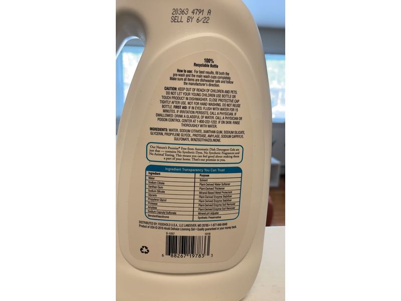 Nature's Promise Free From Automatic Dish Detergent Gel, Free & Clear, 70 oz/1.98 kg