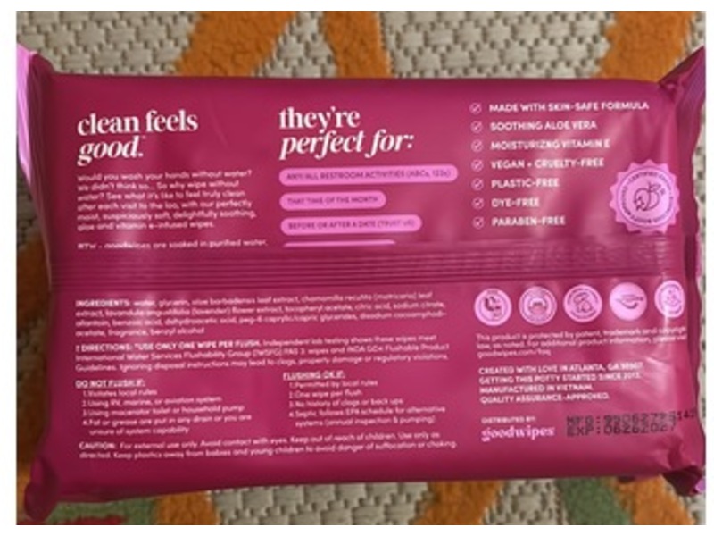 GoodWipes Actually Flushable Wipes, Rose Water, 50 Count