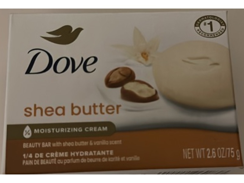 Dove Moisturizing Cream Beauty Bar, Shea Butter & Vanilla Scent, 2.6 fl oz/75 g, Pack Of 4