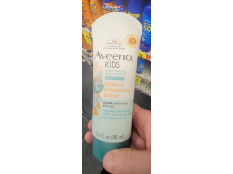 Aveeno Kids Continuous Protection Mineral Sunscreen Lotion, SPF 50, 3.0 fl oz/88 mL
