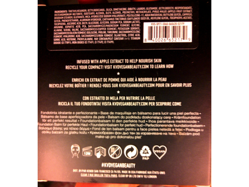 KVD Beauty Good Apple Skin Perfecting Foundation Balm, Deep 084, 0.35 oz/10 g