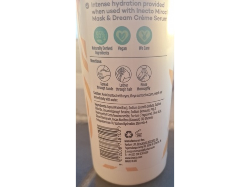 Inecto Naturals Intense Hydration Coconut Shampoo For Dry Hair, 16.9 fl oz/500 mL